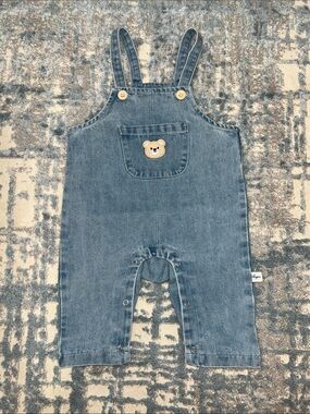 🐻🩵🧸 Kids Denim Overalls with Bear Patch - Blue